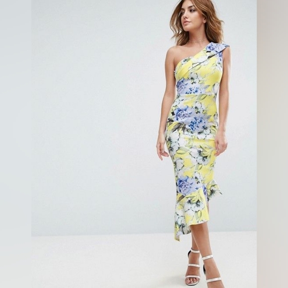 ASOS Dresses & Skirts - NWT | ASOS Floral Scuba One Shoulder Pephem Midi Dress, Size 10